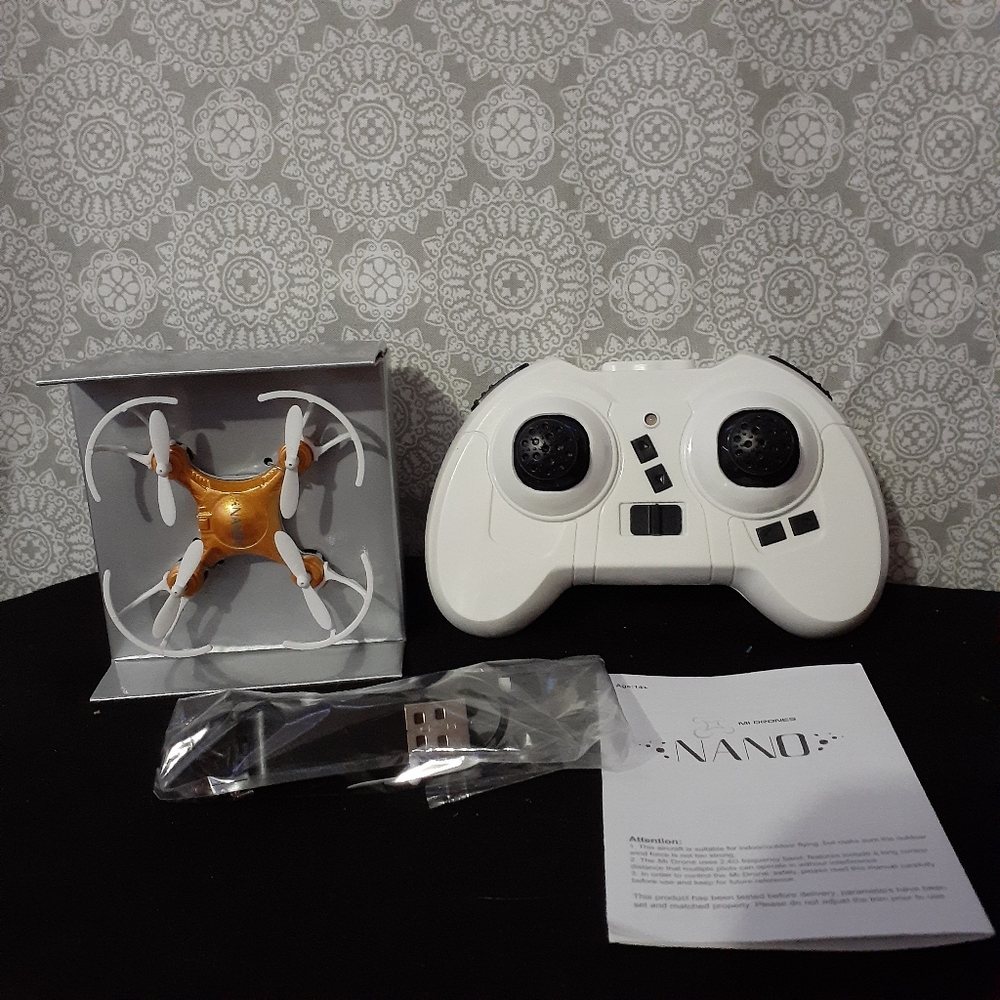 Gold and White Nano Drone with Controller Tech Toy